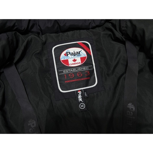 PAJAR Down Coat Puffer Jacket Hooded Pockets Global News Black Womens Medium - Picture 9 of 16